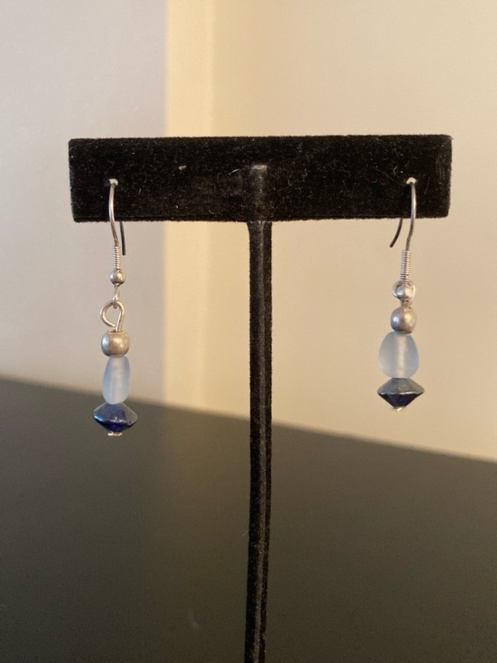 Delicate Blue Glass Bead Drop Earrings - Women Jewelry